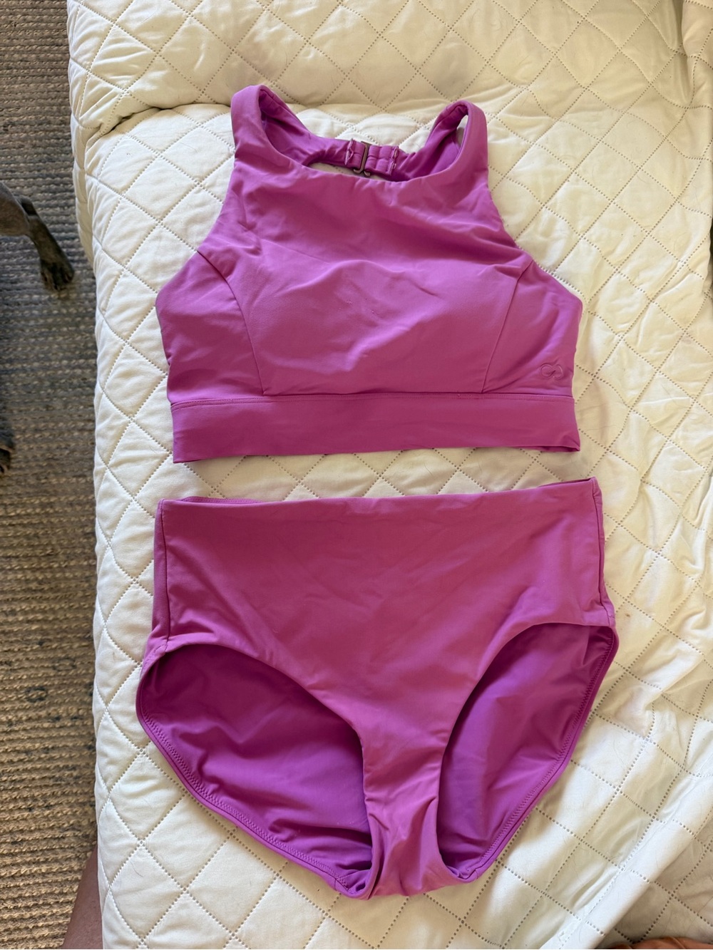 High-Neck Pink Calla Bikini Supportive Crop Top & High-Waist Bottoms set